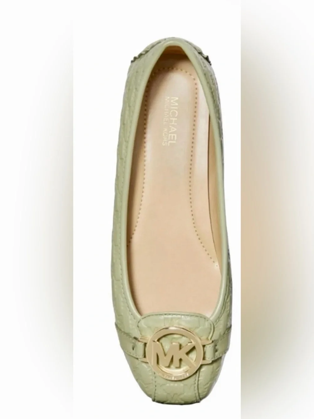 Size 7M - Michael Kors Fulton Logo Embossed Moccasin Light Sage.